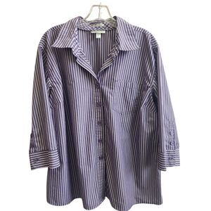 Dressbarn 2X Purple Stripe Poplin Wrinkle Resistant 3/4 Career Coastal Lagenlook